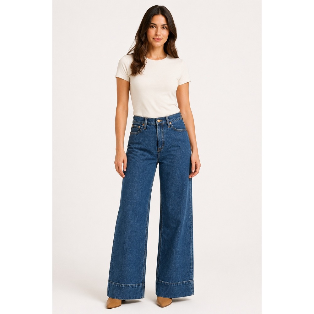 J.Crew Wide Leg Trouser Jeans High Rise Dark Indigo Blue Size 32 womens